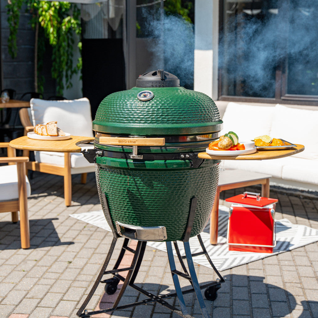 Kerámia faszéngrill oldalpolcokkal, 52 cm ráccsal