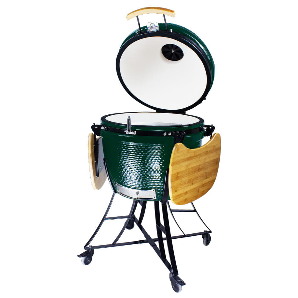 Kerámia faszéngrill oldalpolcokkal, 52 cm ráccsal