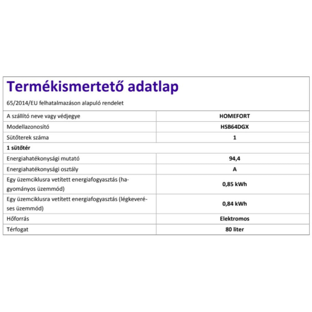 HOMEFORT HSB64DGX beépíthető sütő