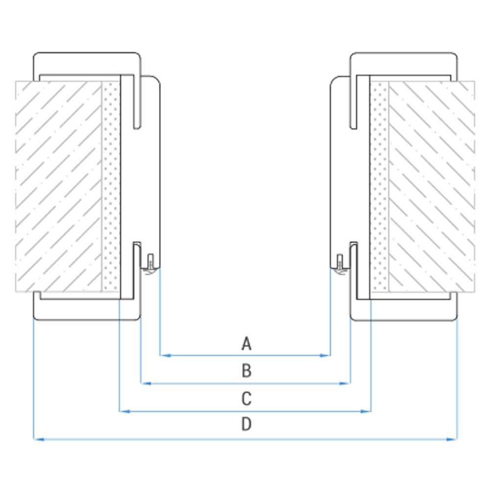 Beltéri ajtótok állítható falvastagságot szemléltető keresztmetszeti méretábra - Homelux, ATCPLF10012B