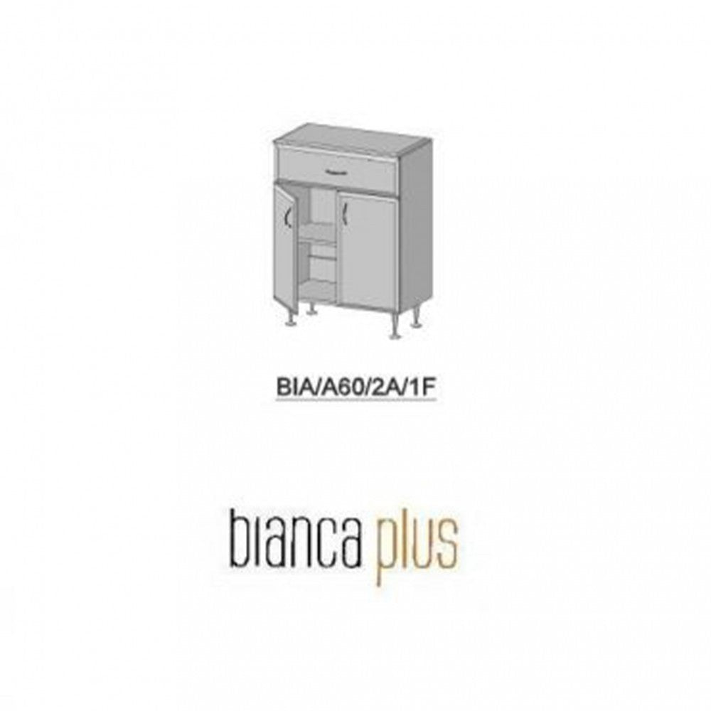 Bianca Plus 60 alacsony szekrény, 2 ajtóval, 1 fiókkal, magasfényű fehér színben Másodlagos kép