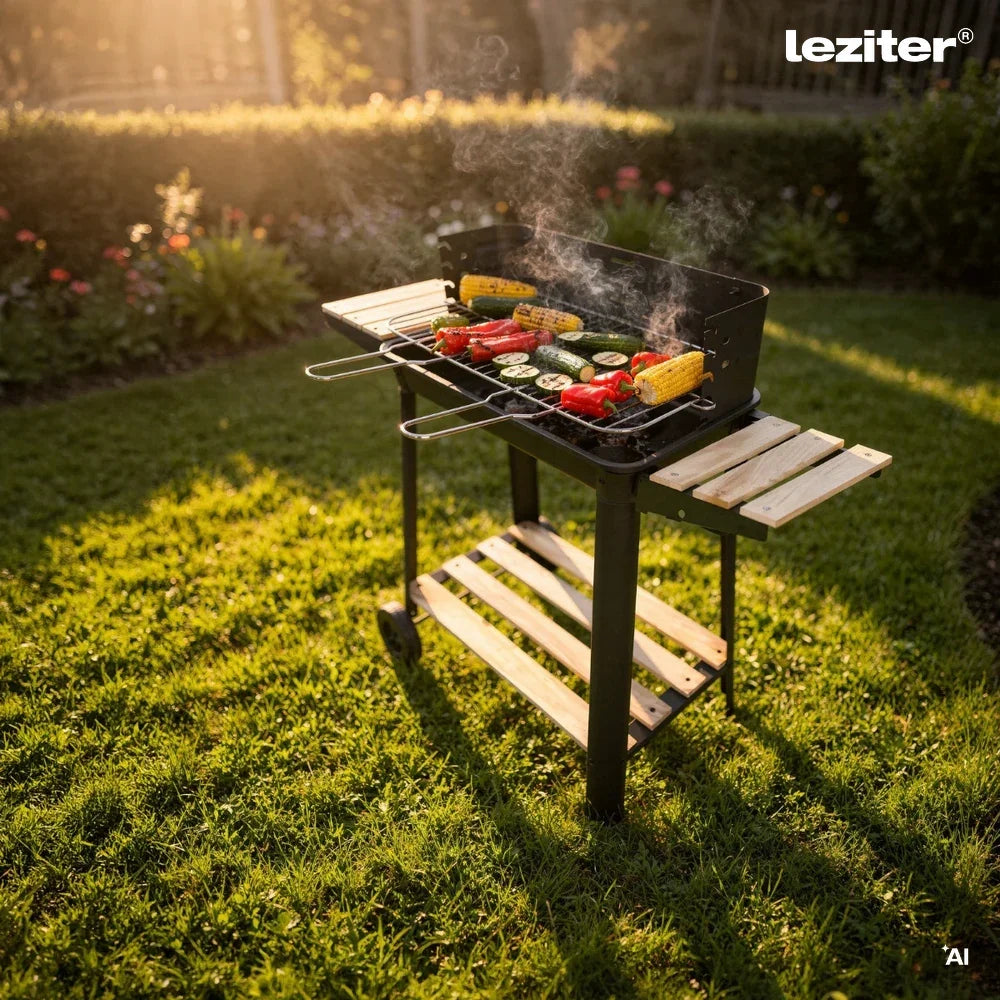 Téglalap alakú görgős faszenes grill Másodlagos kép