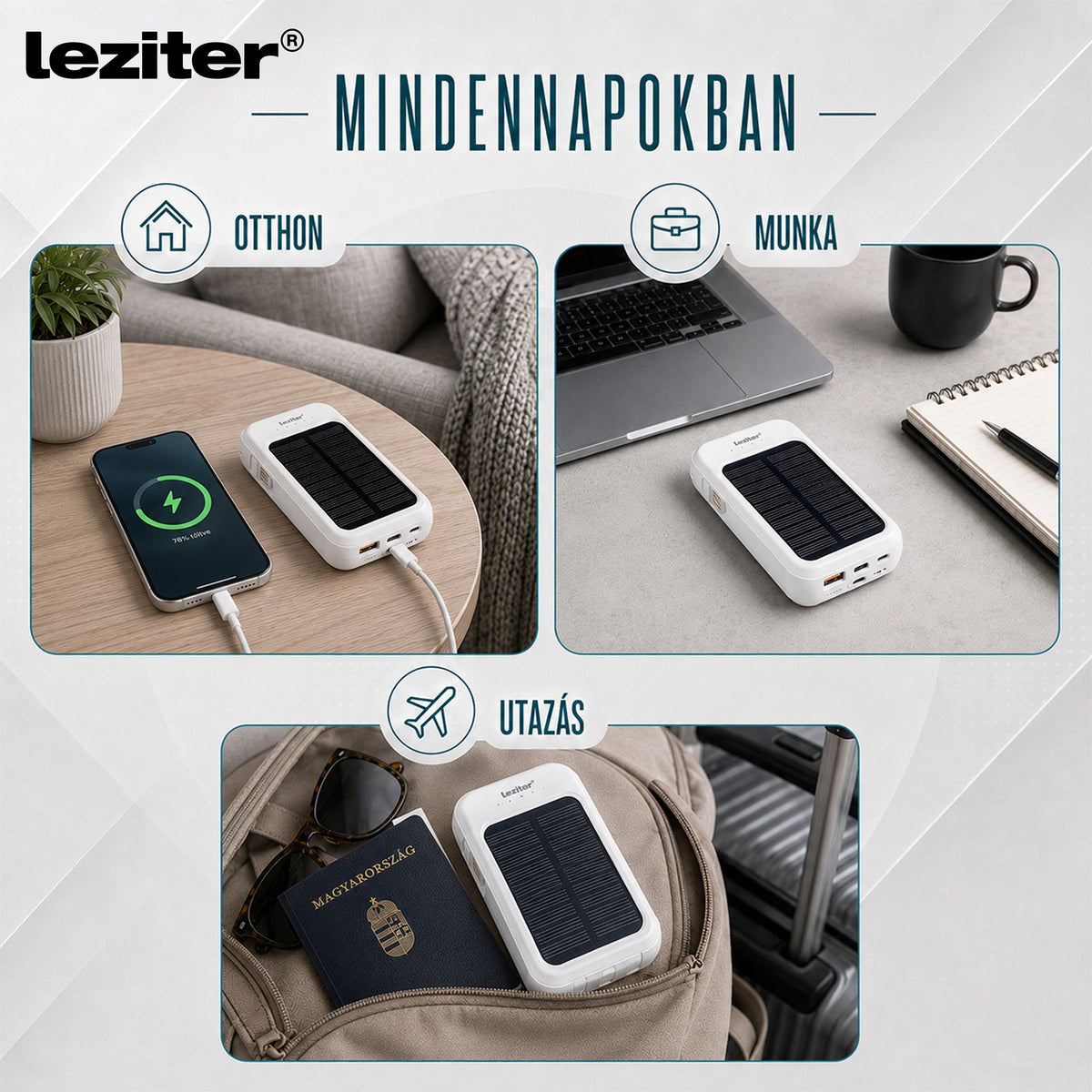 Powerbank napelemmel 4 töltőkábellel 6000mAH