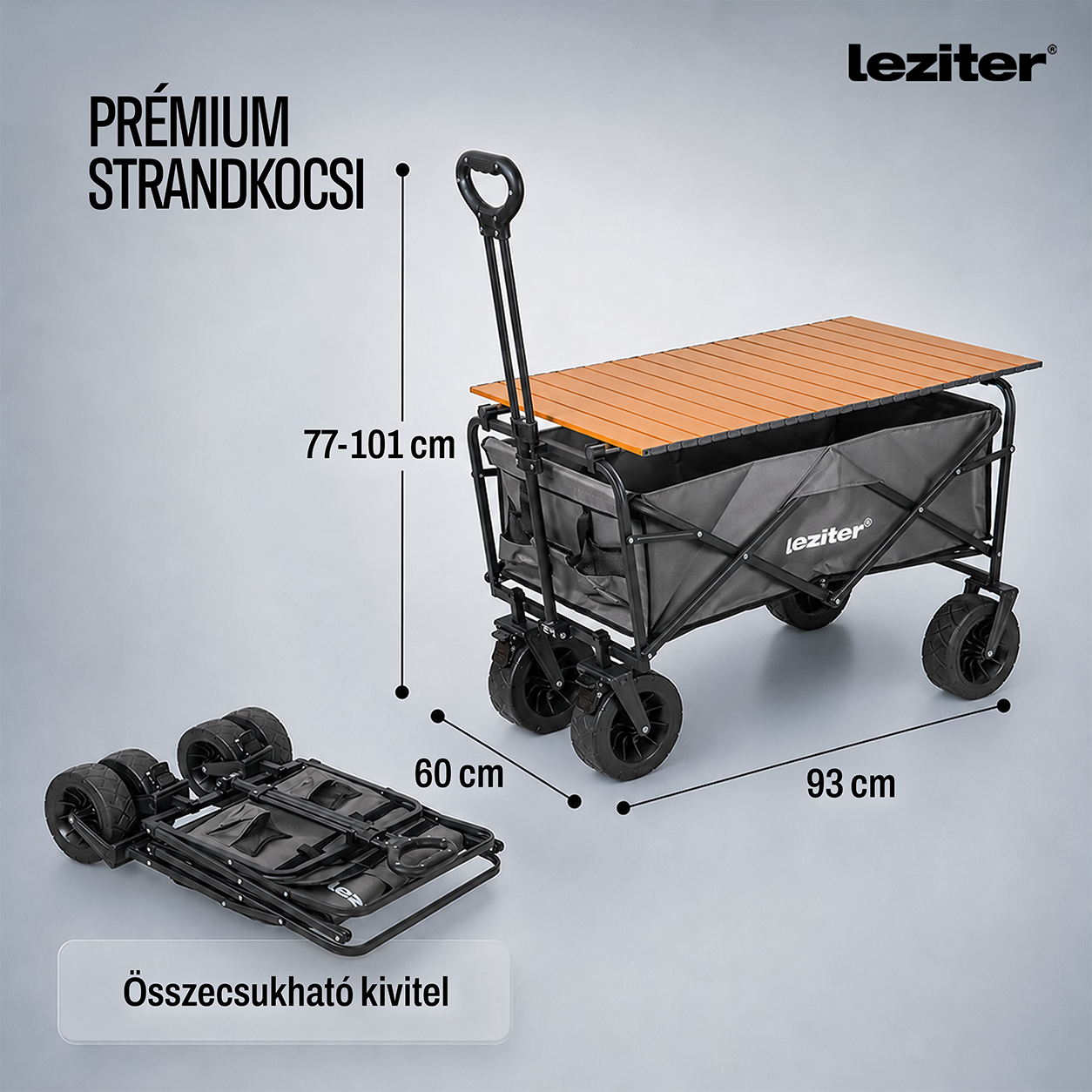 Összecsukható prémium kerti strandkocsi asztallal zöld