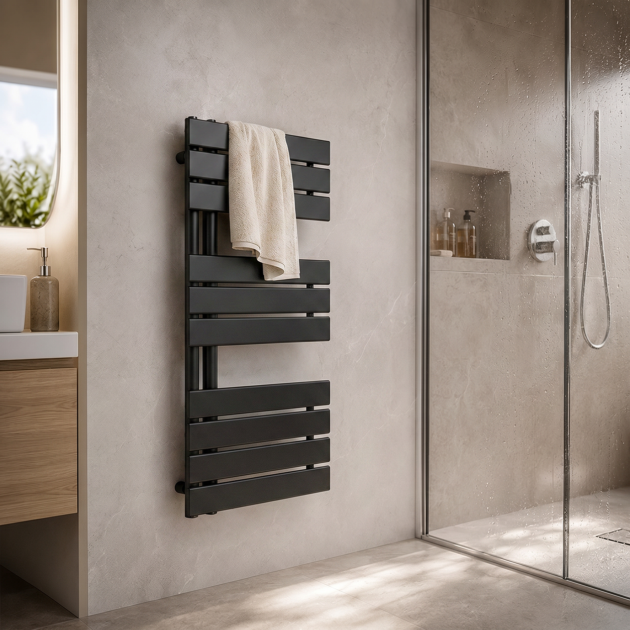 Solaro Design törölközőszárító radiátor 1000x500 mm fekete Másodlagos kép