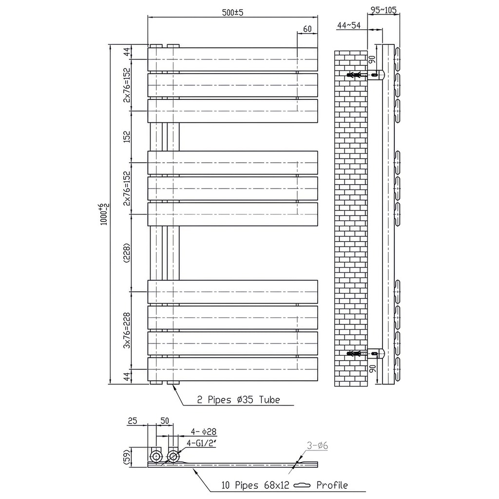 Solaro Design törölközőszárító radiátor 1000x500 mm fekete