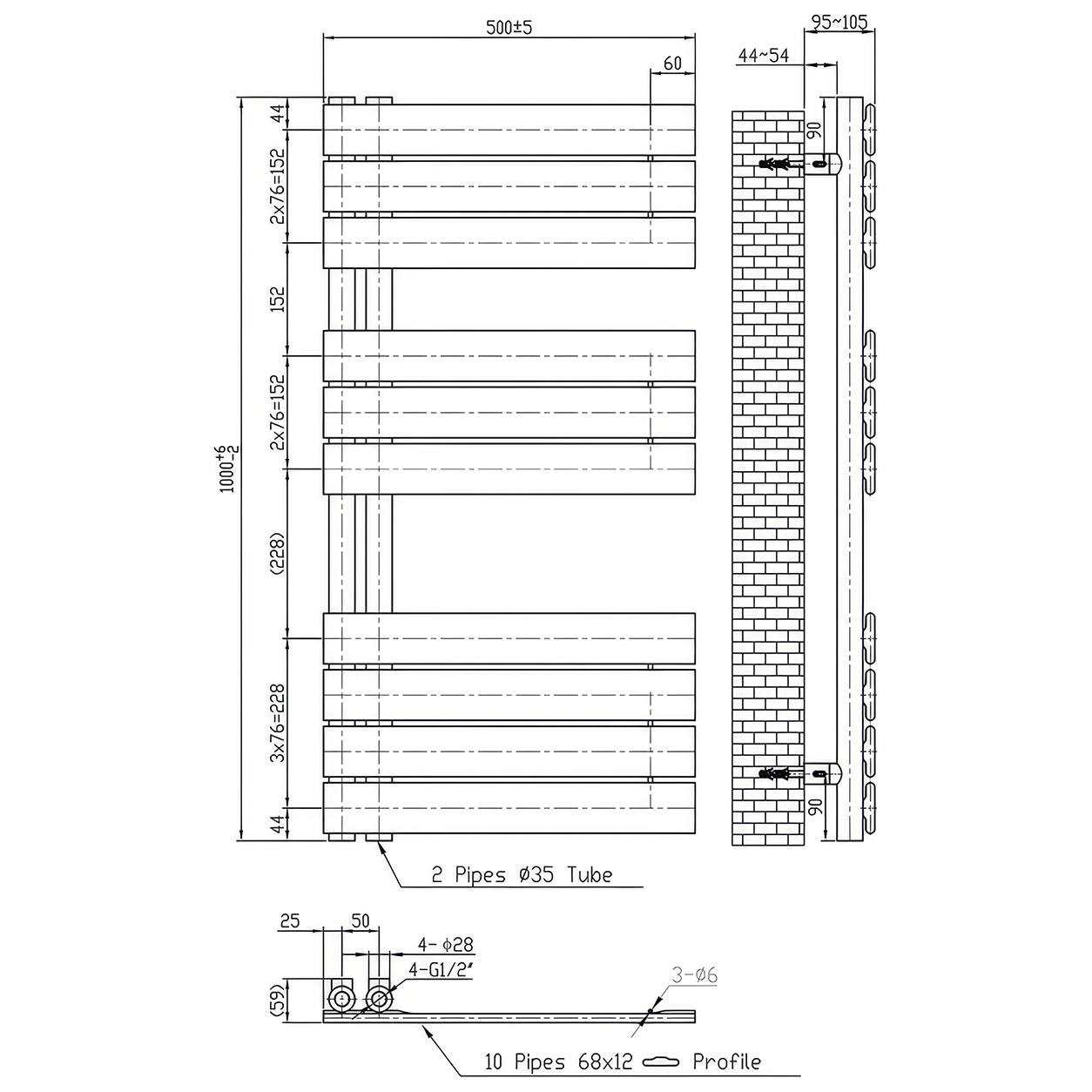 Solaro Design törölközőszárító radiátor 1000x500 mm fehér