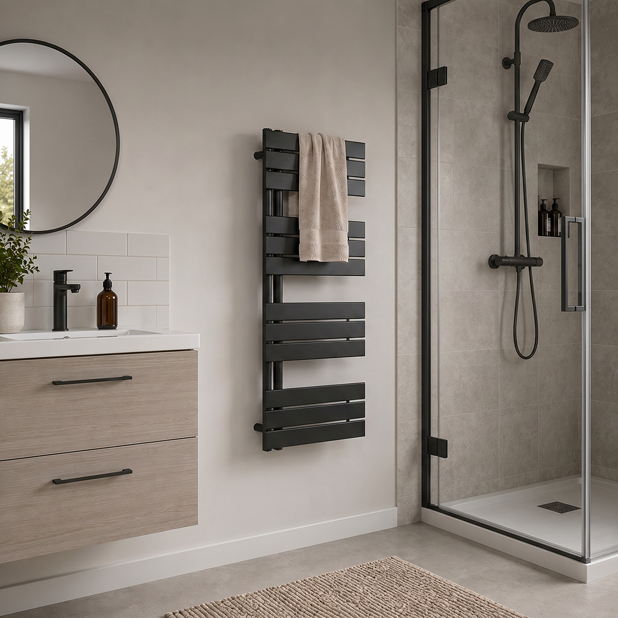 Solaro Design törölközőszárító radiátor 1200x500 mm fekete Másodlagos kép