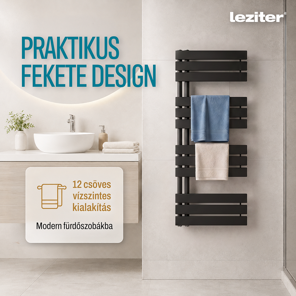 Solaro Design törölközőszárító radiátor 1200x500 mm fekete