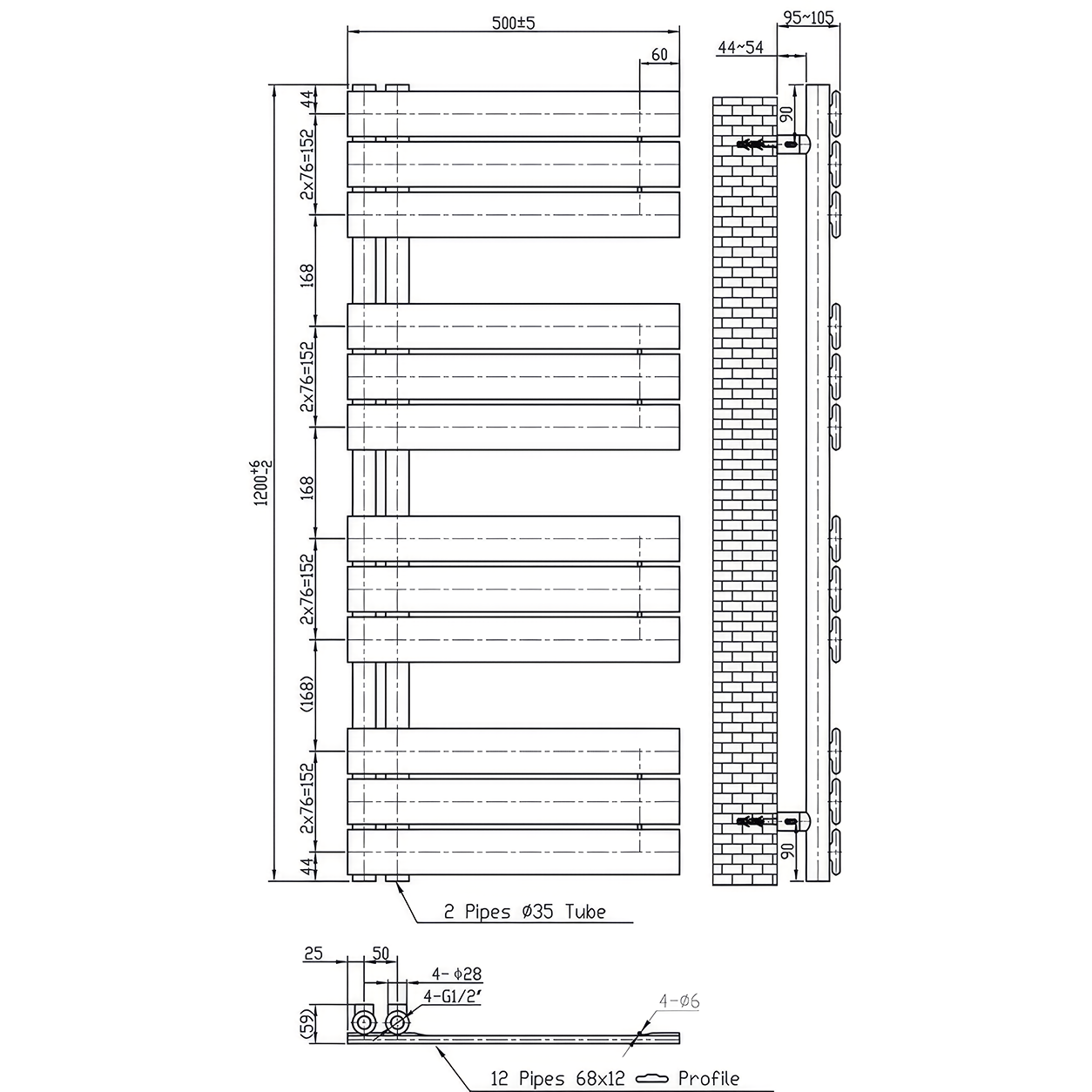 Solaro Design törölközőszárító radiátor 1200x500 mm fehér