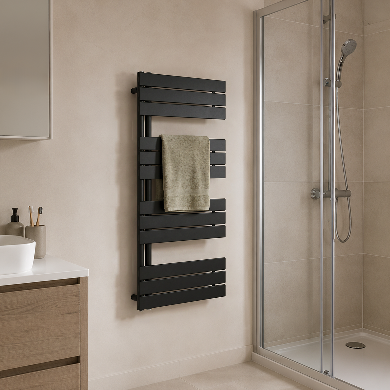 Solaro Design törölközőszárító radiátor 1200x600 mm fekete Másodlagos kép