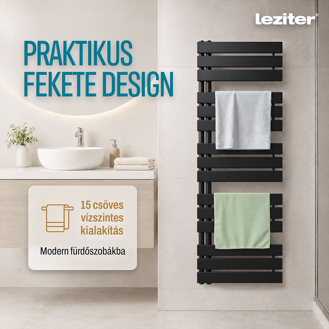 Solaro Design törölközőszárító radiátor 1400x500 mm fekete
