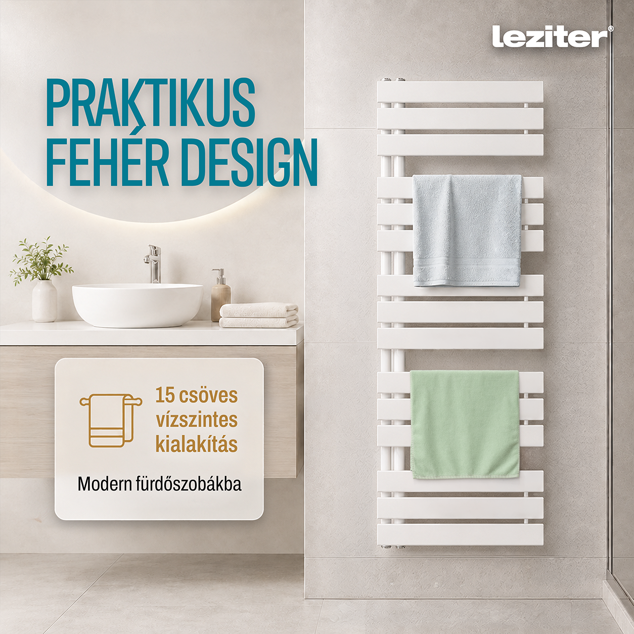 Solaro Design törölközőszárító radiátor 1400x500 mm fehér