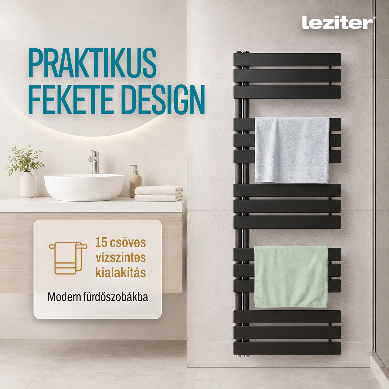Solaro Design törölközőszárító radiátor 1400x600 mm fekete