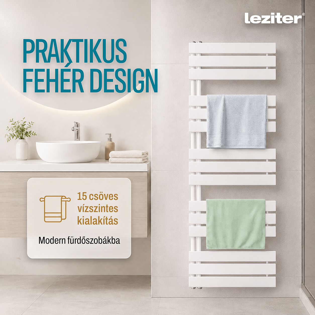 Solaro Design törölközőszárító radiátor 1400x600 mm fehér