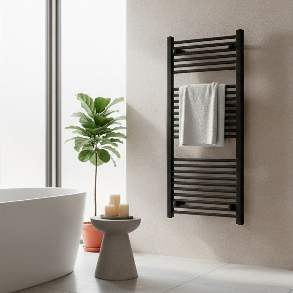 Egyenes törölközőszárító radiátor 1200x600 mm fekete Másodlagos kép