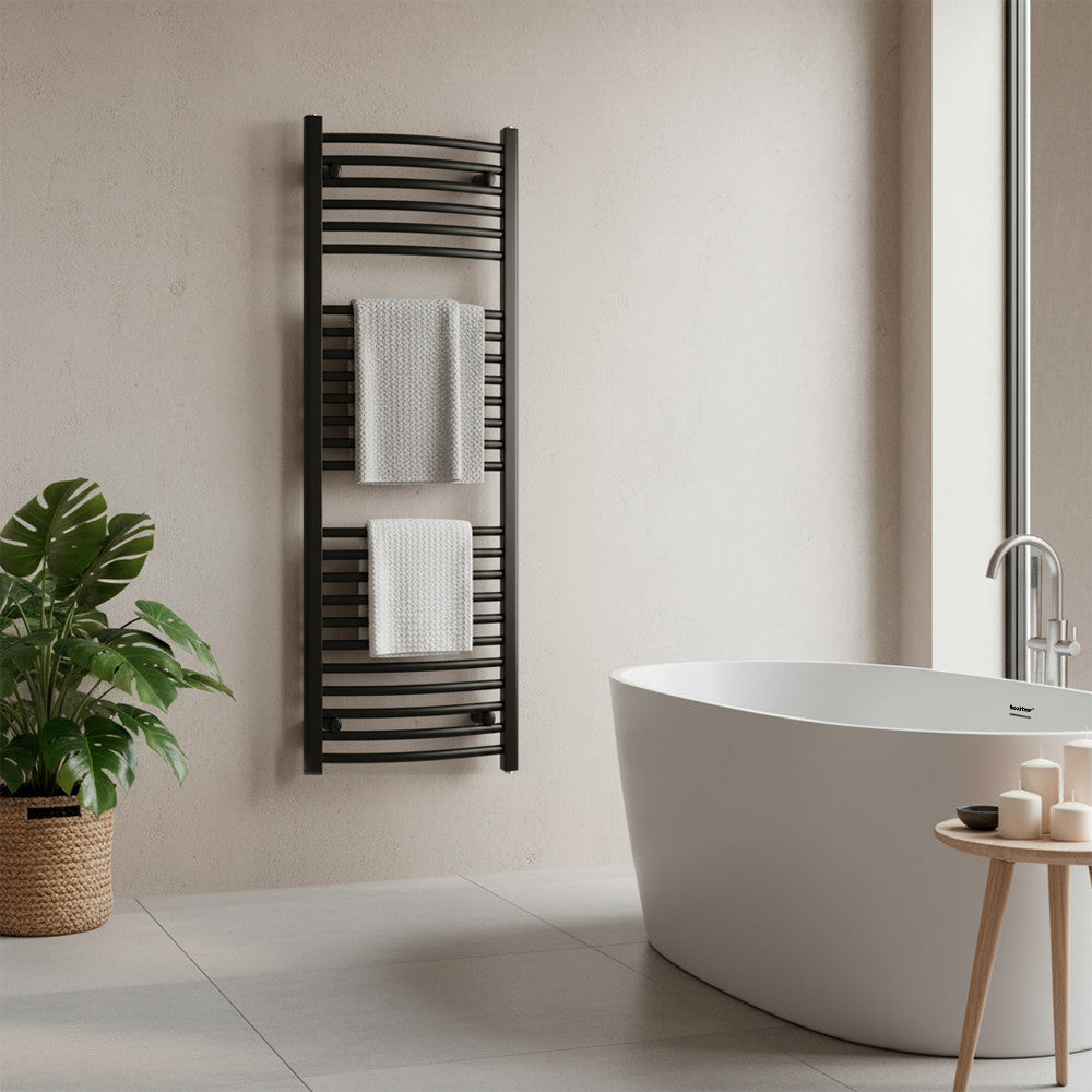 Íves törölközőszárító radiátor 1200x500 mm fekete Másodlagos kép