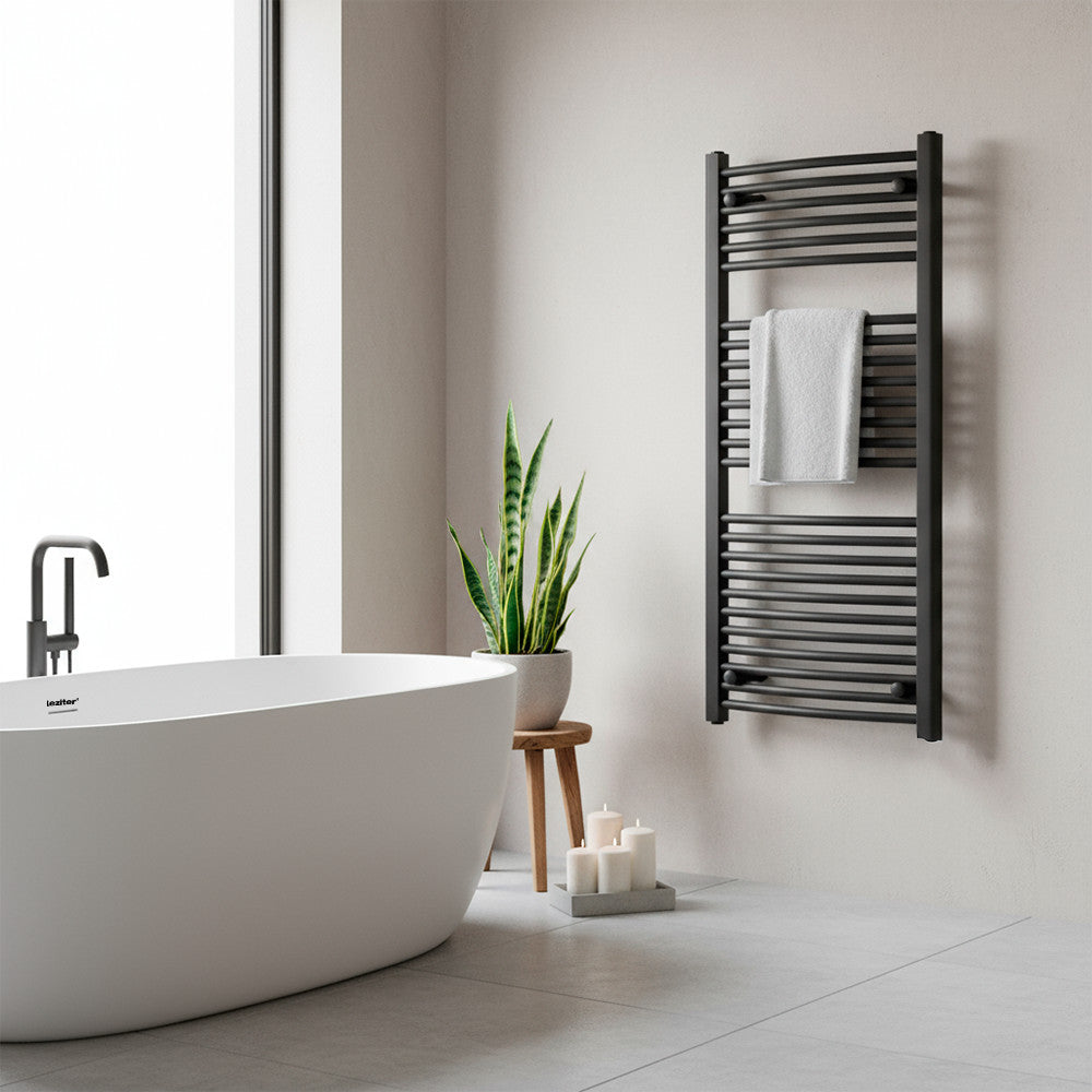 Íves törölközőszárító radiátor 1200x600 mm fekete Másodlagos kép