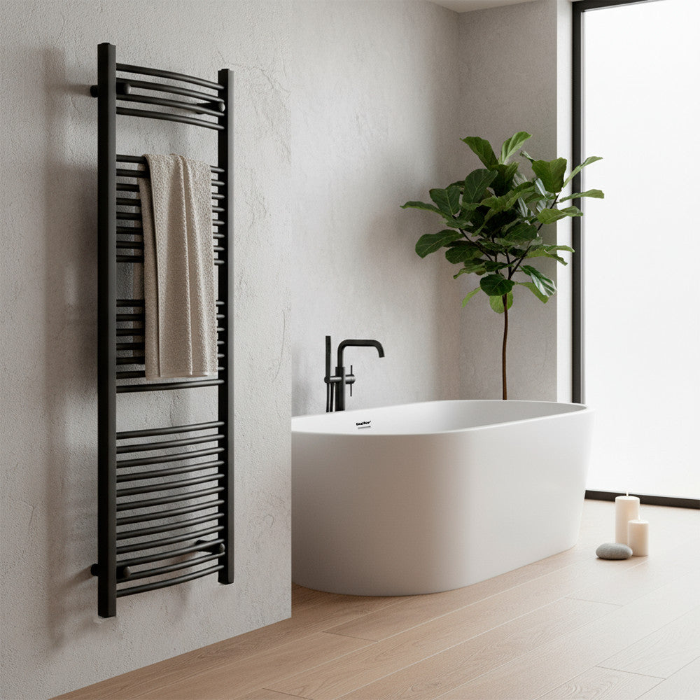 Íves törölközőszárító radiátor 1600x600 mm fekete Másodlagos kép