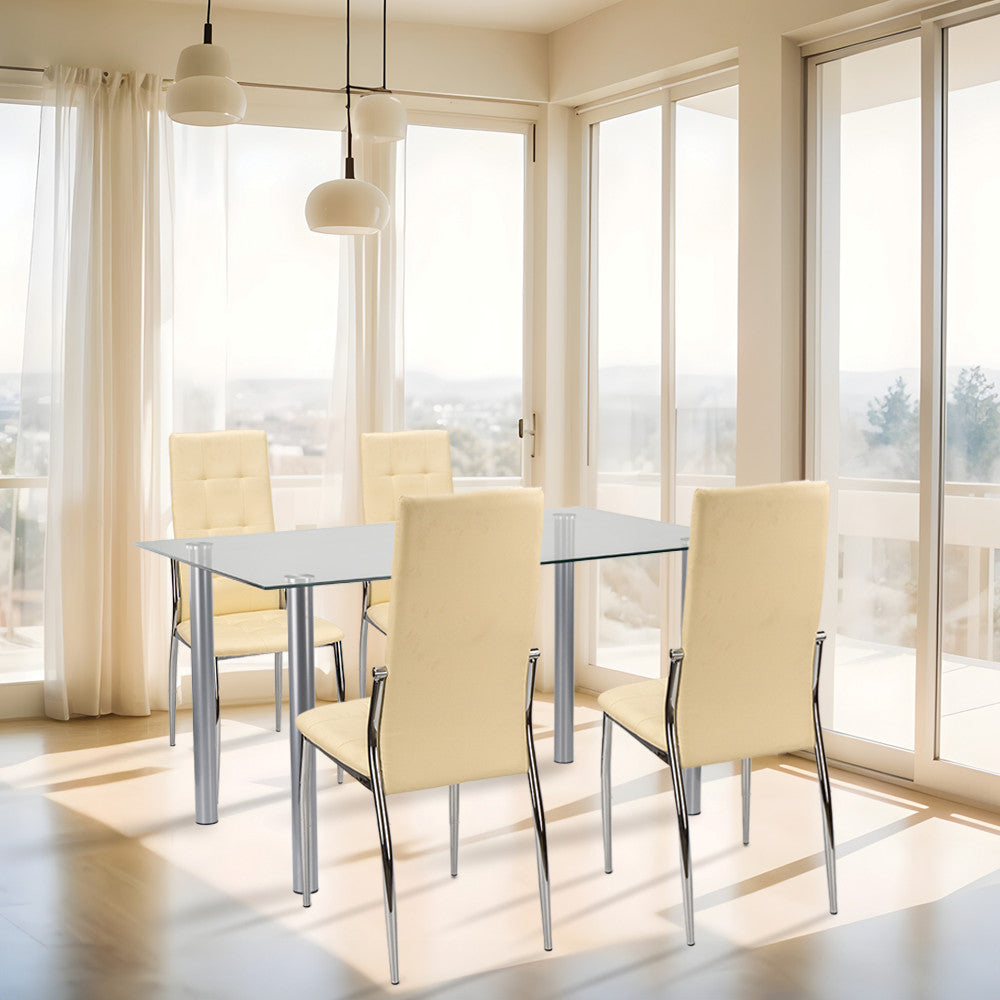 Étkező garnitúra bézs asztallal és négy székkel világos étkezőben - Homelux, LUA140W_DC-002-Beige_4