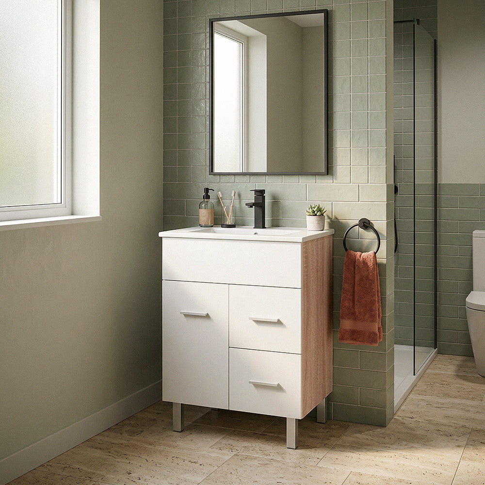 Mosdószekrény fürdőszobai környezetben, tükörrel és tárolófelülettel - Homelux, NEO60ASTF