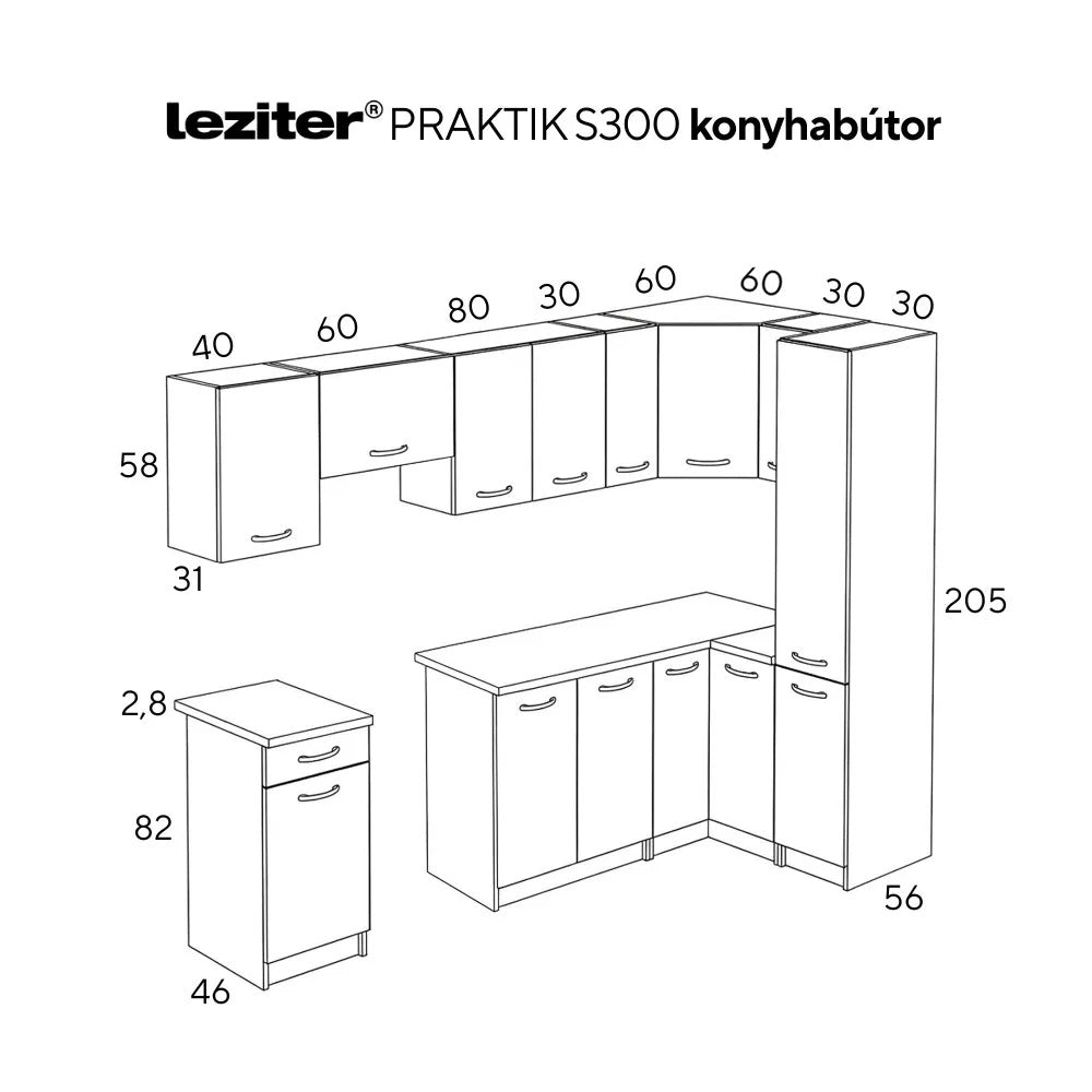 Praktik 300 sarok konyhabútor
