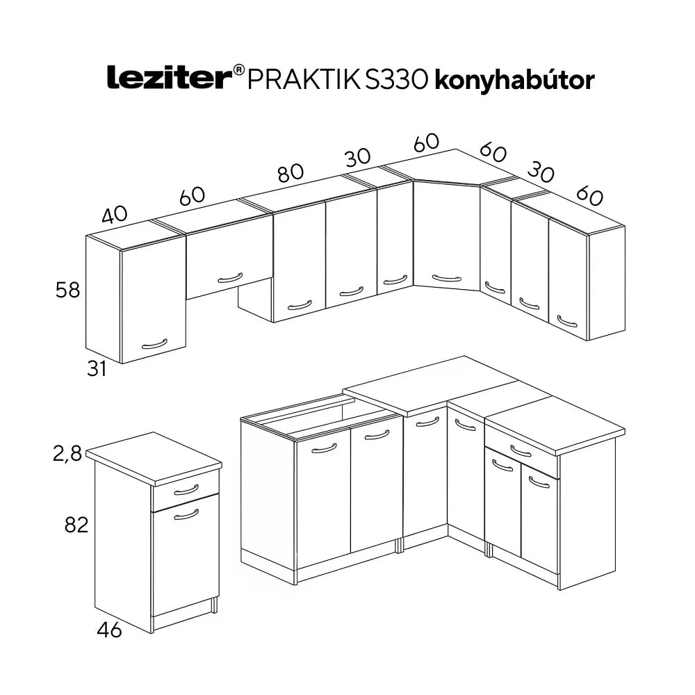 Praktik 330 sarok konyhabútor