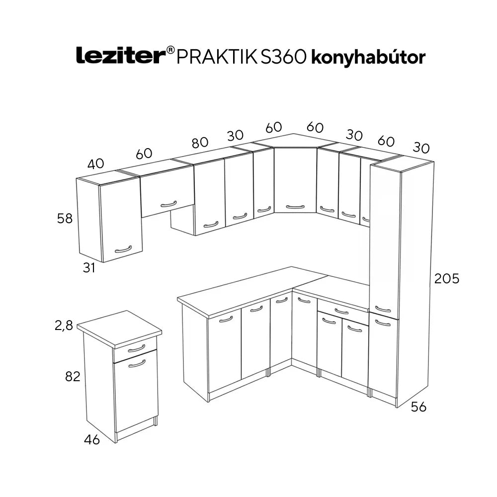 Praktik 330 sarok konyhabútor