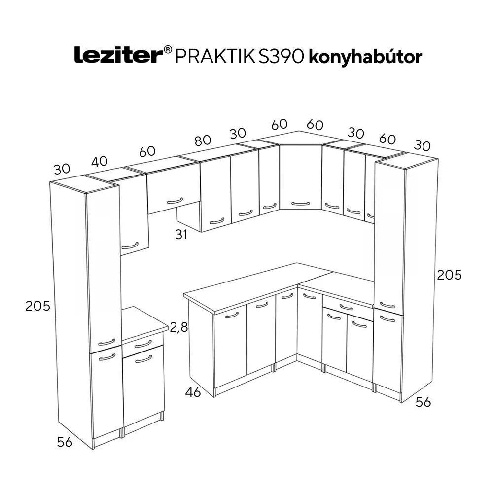 Praktik 390 sarok konyhabútor