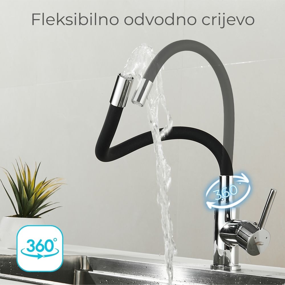 Corin álló mosogató csaptelep flexibilis kifolyócsővel fekete Másodlagos kép