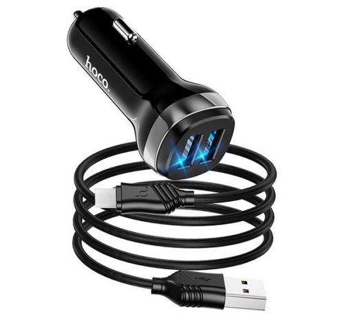 HOCO Z40 autós töltő 2 USB aljzat (12W, gyorstöltő, LED jelzés + microUSB kábel) FEKETE