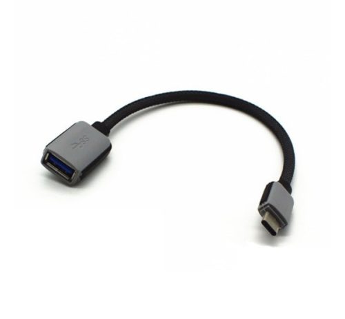 Adapter kábel (USB aljzat - Type-C, OTG, adatátvitel és töltés, 20cm) FEKETE