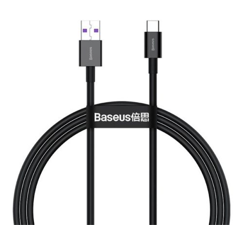 BASEUS adatkábel (USB - Type-C, 66W, törésgátló, gyorstöltő, 200cm) FEKETE