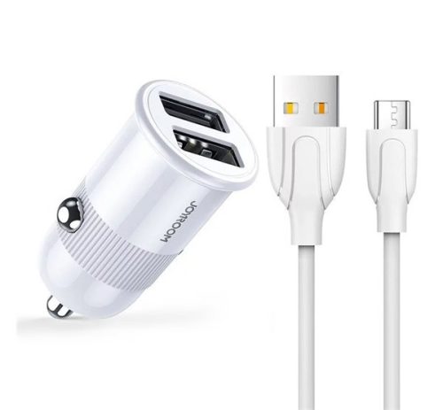 JOYROOM autós töltő 2 USB aljzat (15W, PD gyorstöltő + microUSB kábel) FEHÉR