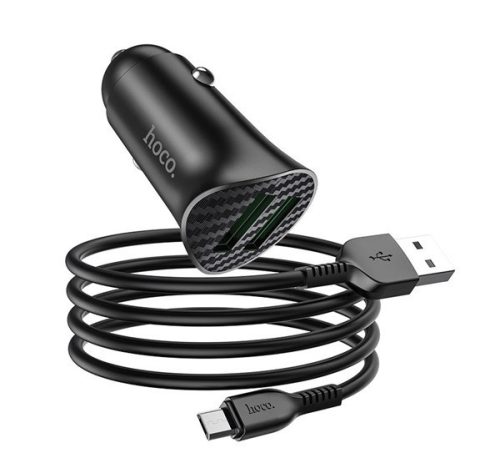 HOCO Z39 autós töltő 2 USB aljzat (18W, gyorstöltő 3.0 + microUSB kábel) FEKETE