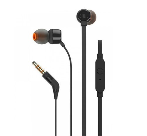 JBL T110 fülhallgató SZTEREO (3.5mm jack, felvevő gomb, lapos kábel) FEKETE