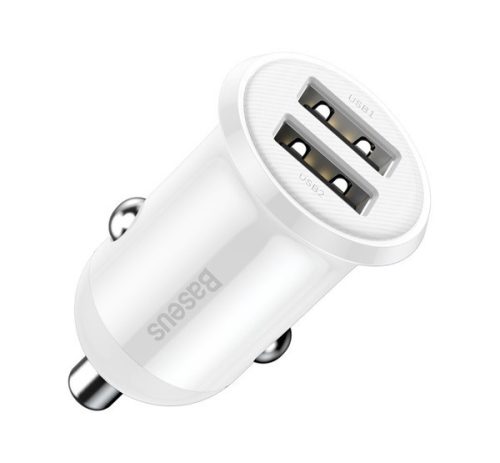 BASEUS GRAIN PRO autós töltő 2 USB aljzat (24W, gyorstöltő) FEHÉR