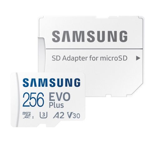 SAMSUNG memóriakártya 256GB (microSDXC EVOPlus Blue - Class 10, UHS-1) + SD adapter