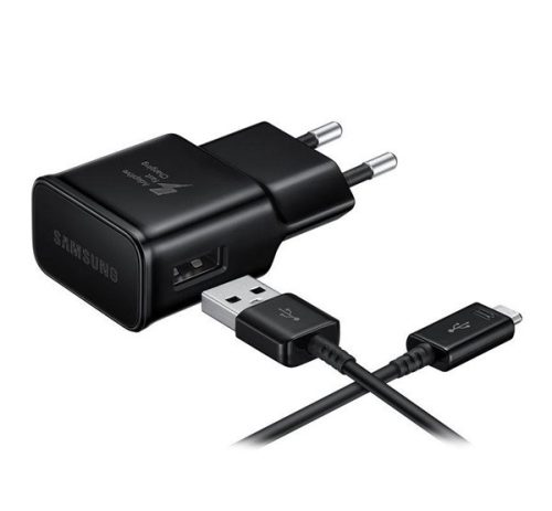 SAMSUNG hálózati töltő USB aljzat (15W, gyorstöltő + microUSB kábel) FEKETE