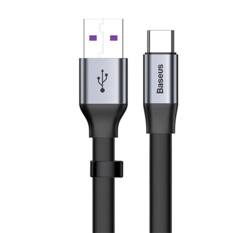 BASEUS NIMBLE adatkábel (USB - Type-C, 2A, gyorstlöltő 3.0, 23cm, lapos kábel) FEKETE