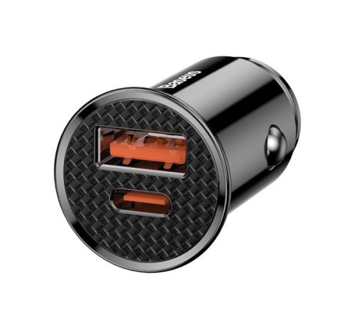 BASEUS CIRCULAR autós töltő USB+Type-C aljzat (30W, PD gyorstöltő 4.0) FEKETE