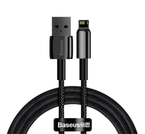 BASEUS TUNGSTEN GOLD adatkábel (USB - lightning, 2.4A, PD gyorstöltő, 100cm, törésgátló) FEKETE