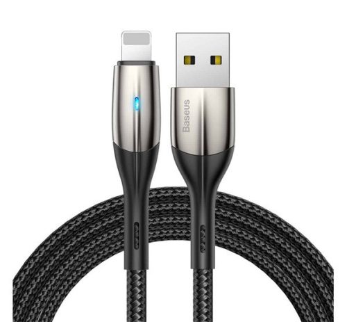 BASEUS adatkábel (USB - lightning, 1.5A, gyorstöltő, 200cm, LED jelzés) FEKETE