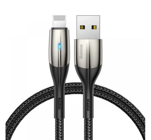 BASEUS adatkábel (USB - lightning, 2.4A, gyorstöltő, 100cm, LED jelzés) FEKETE