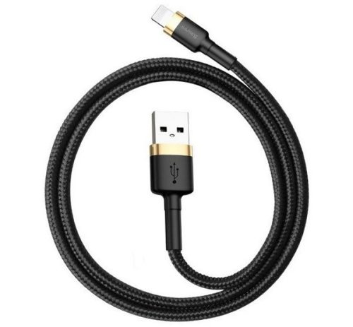 BASEUS CAFULE adatkábel (USB - lightning, 1.5A, gyorstöltő 3.0, 200cm, törésgátló) FEKETE/ARANY