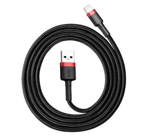 BASEUS CAFULE adatkábel (USB - lightning, 2.4A, 50cm, törésgátló) FEKETE/PIROS