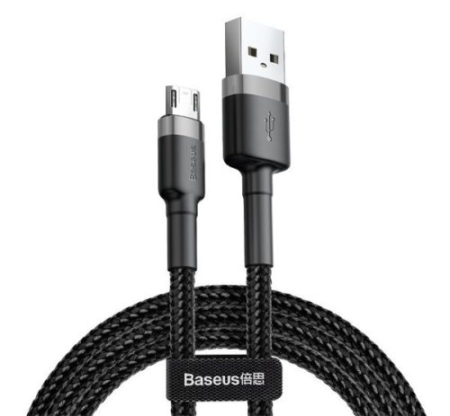 BASEUS CAFULE adatkábel (USB - microUSB, 1.5A, gyorstöltő, 200cm, törésgátló) SZÜRKE/FEKETE