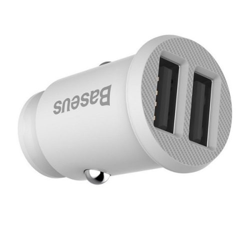 BASEUS GRAIN autós töltő 2 USB aljzat (15W, túlfeszültség elleni védelem) FEHÉR