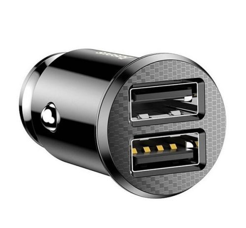 BASEUS GRAIN autós töltő 2 USB aljzat (15W, túlfeszültség elleni védelem) FEKETE