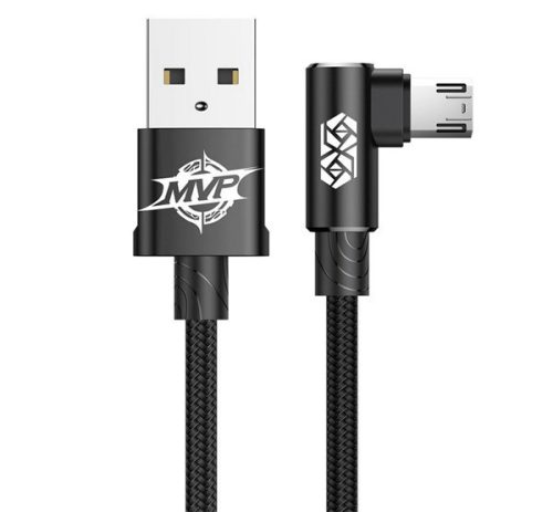 BASEUS MVP adatkábel (USB - microUSB, 1.5A, gyorstöltő, 200cm, 90 fokos, cipőfűző) FEKETE